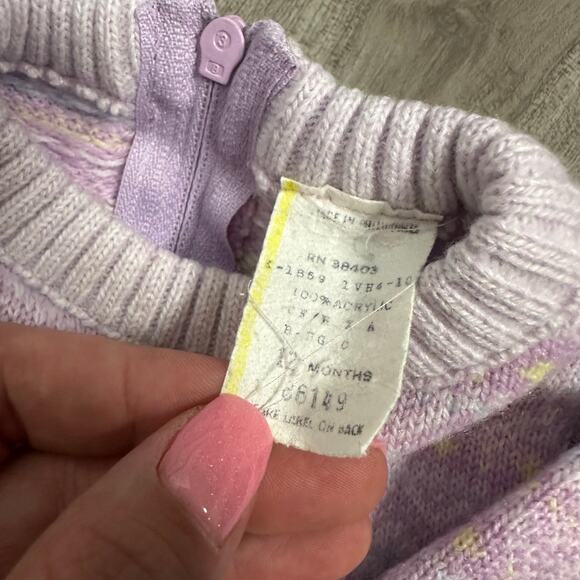 Vintage Girl's Purple Winter Printed Crew Neck Pull Over Sweater 12 Month - Picture 4 of 6